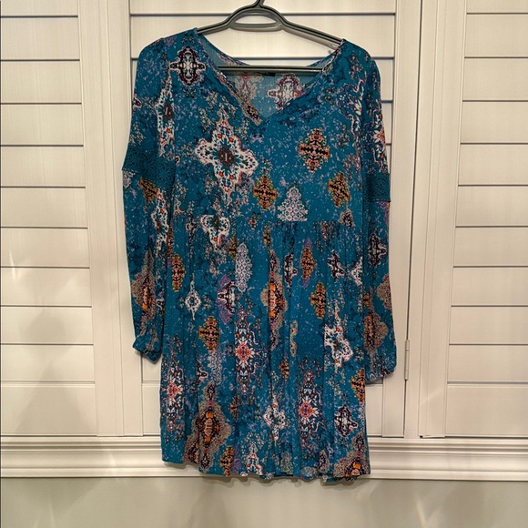 Stylish Blue Patterned Mini Dress - Picture 1 of 1